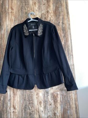 Women's Black Embellished Collar Jacket